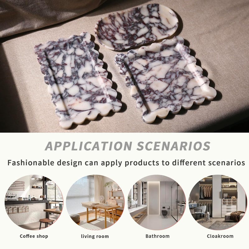 Future stone Natural 100% Marble Vanity Tray Luxury Scalloped Marble Storage Square Rectangle Tray for Home Decor Stone Tray for Bathroom Kitchen Candle Key (Rectangle-11.8 * 7.4-Calacatta Viola) - Image 4